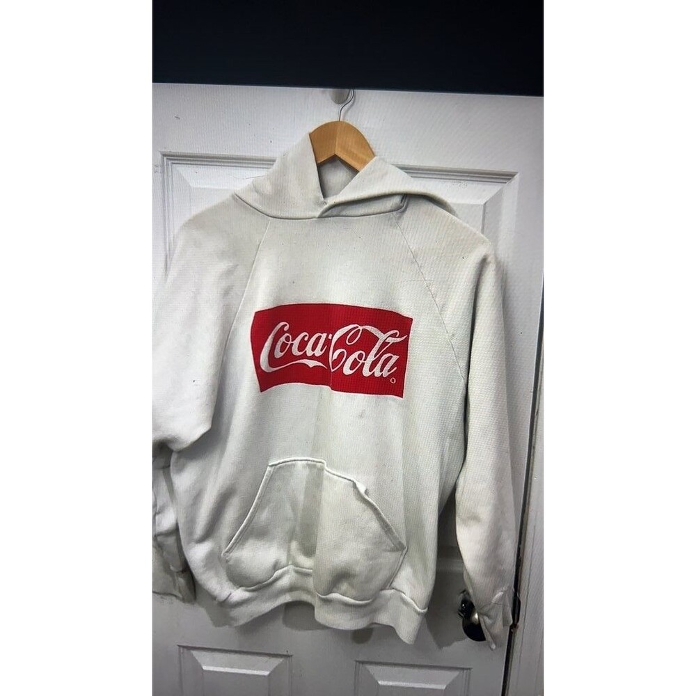 Vintage Coca-Cola Logo 7 Hoodie Off White Large